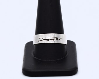 80's sterling kokopelli size 11.25 minimalist band, 925 silver Southwestern abstract musical god ring