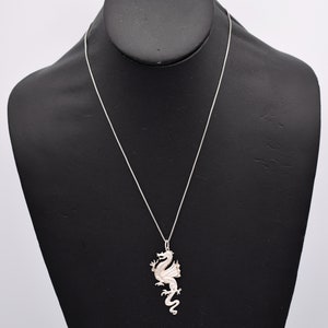 80's sterling winged dragon pendant, edgy 925 silver coatl box chain rocker necklace image 4