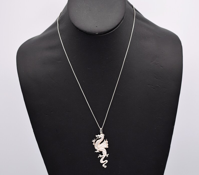 80's sterling winged dragon pendant, edgy 925 silver coatl box chain rocker necklace image 4