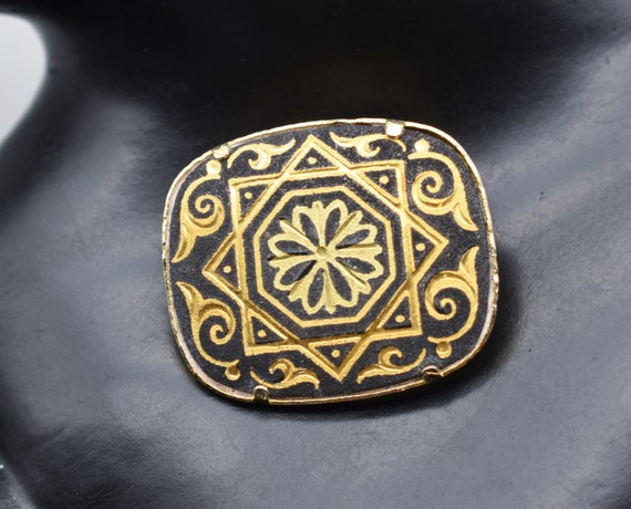 80's Damascene gold inlay oxidized steel abstract… - image 4