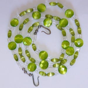 Mod 60's neon green cats eye crackle glass sterling necklace, psychedelic 925 silver beaded statement image 4