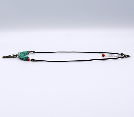 70's turquoise coral sterling leather rocker neck… - image 6