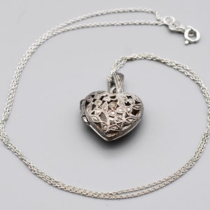 90's CW 925 silver diamond heart locket, open work sterling designer bling sweetheart necklace image 7