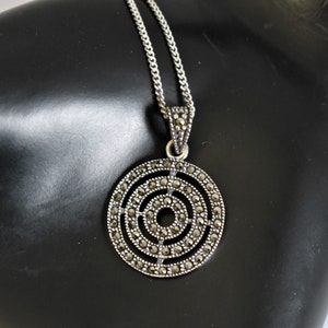 80's sterling pyrite circles of eternity pendant, SA THAI 925 silver marcasite mystic spiral necklace image 4