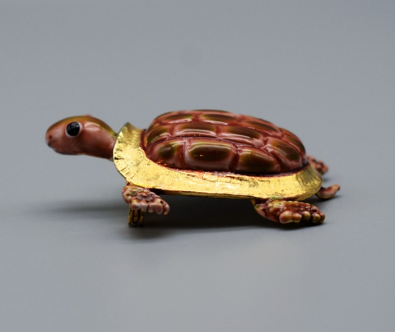 60's Original by Robert turtle brooch, OOAK Robert Original ceramic enamel gold plate tortoise pin image 2
