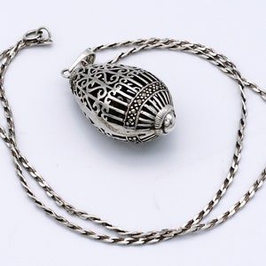 80's sterling marcasite ornate egg pendant, unusual Byzantine 925 silver pyrite cage necklace image 3