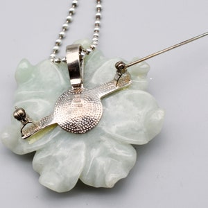 Vintage Whitney Kelly jade pearl sterling silver pendant brooch, big WK 925 China jadeite flower necklace image 5