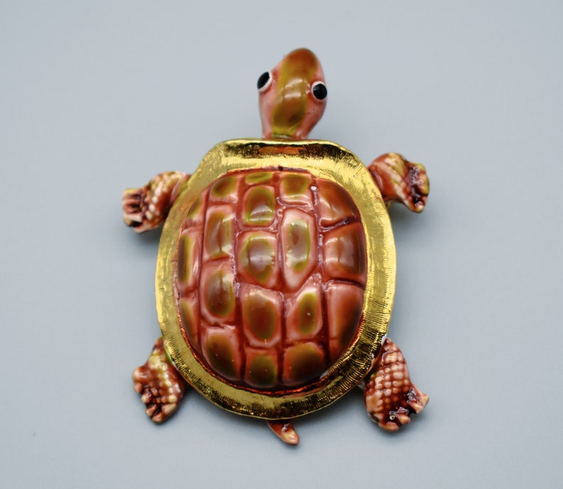 60's Original by Robert turtle brooch, OOAK Robert Original ceramic enamel gold plate tortoise pin image 9