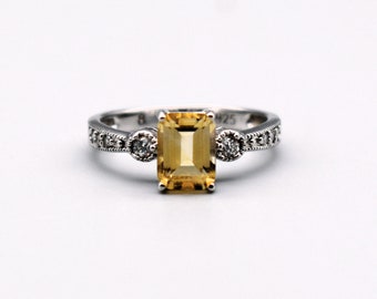60's citrine tourmaline 925 silver size 8 dress ring, elegant mid-century sterling bling ring