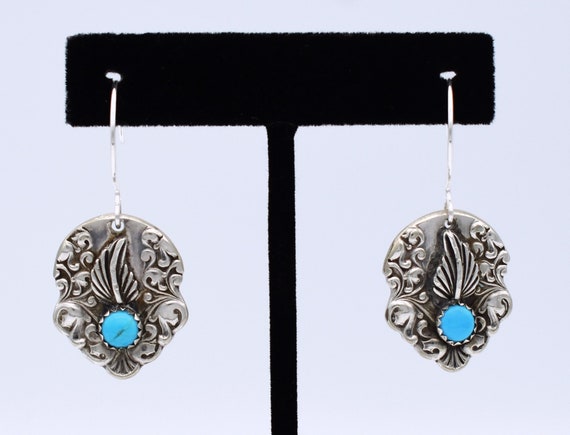 70's ornate turquoise and silver plate leaf & vin… - image 3