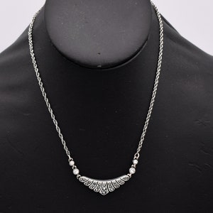 80's Art Deco style sterling & crystal bib, abstract 925 silver scalloped triangle necklace image 1