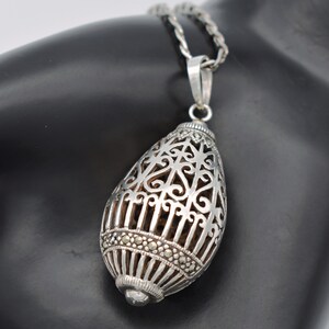 80's sterling marcasite ornate egg pendant, unusual Byzantine 925 silver pyrite cage necklace image 4