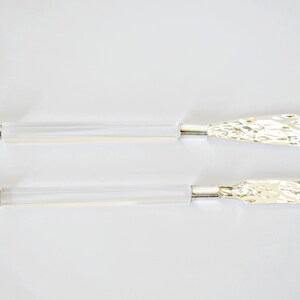 70's Dellapina sterling acrylic phoenix cheese knives, mod Peru 925 silver & clear lucite serving utensils image 8