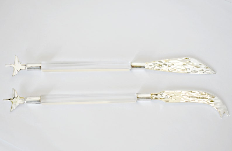 70's Dellapina sterling acrylic phoenix cheese knives, mod Peru 925 silver & clear lucite serving utensils image 8