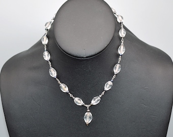 60's sterling lead crystal peacock pearl Y princess, romantic 925 silver faceted glass necklace
