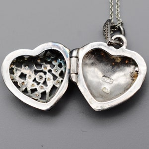 90's CW 925 silver diamond heart locket, open work sterling designer bling sweetheart necklace image 2