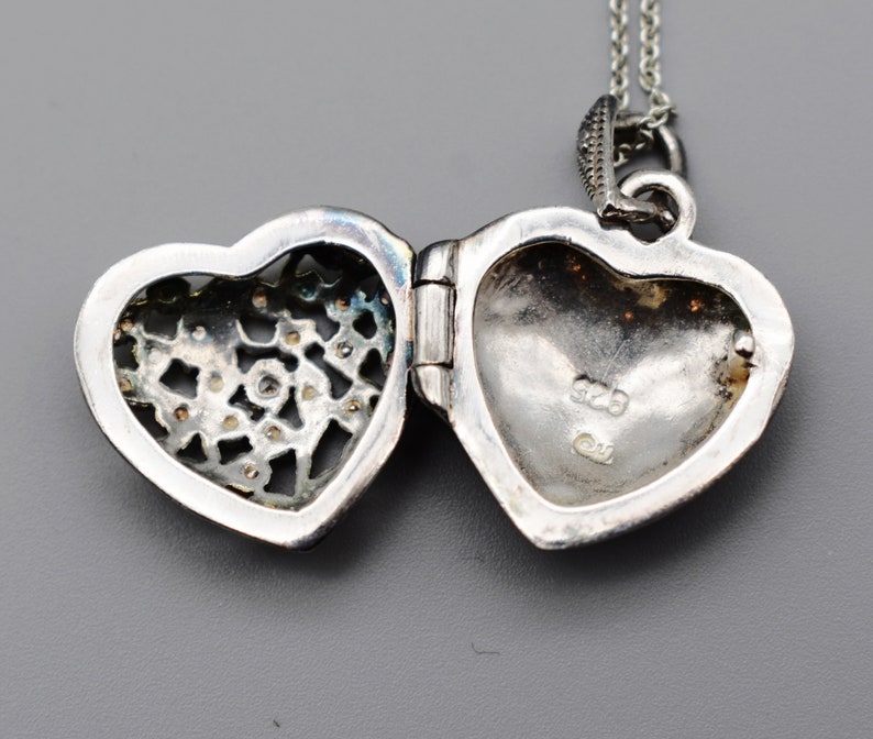 90's CW 925 silver diamond heart locket, open work sterling designer bling sweetheart necklace image 2