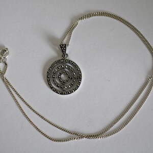 80's sterling pyrite circles of eternity pendant, SA THAI 925 silver marcasite mystic spiral necklace image 2