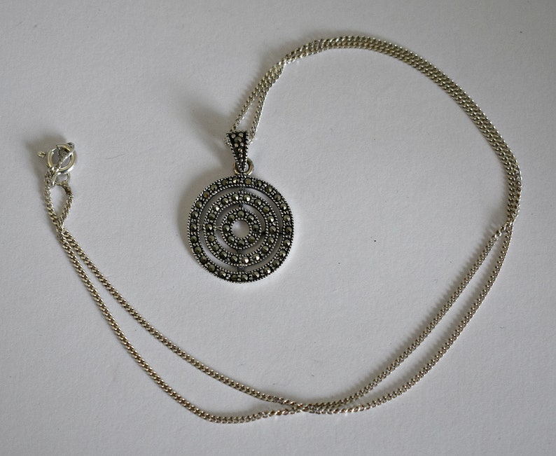 80's sterling pyrite circles of eternity pendant, SA THAI 925 silver marcasite mystic spiral necklace image 2