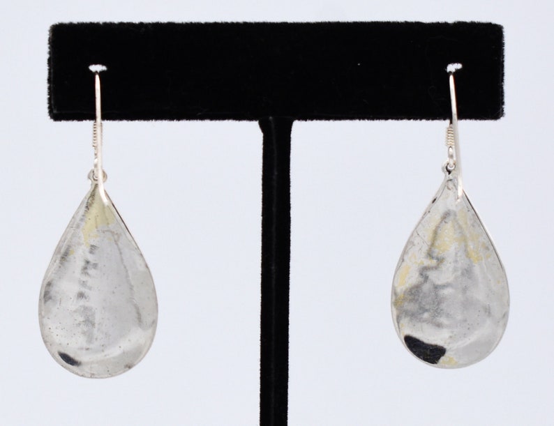80's hammered sterling hippie teardrop dangles, textured 925 silver psychedelic boho earrings image 7