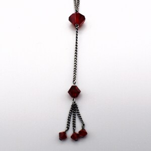 70's sterling dark red crystal Gothic fringe Y necklace, MS Co oxidized 925 silver glass bicones necklace image 4