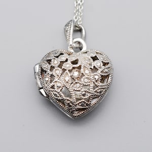 90's CW 925 silver diamond heart locket, open work sterling designer bling sweetheart necklace image 1