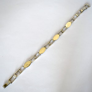 Edgy 60's sterling queen conch Modernist link bracelet, 925 silver bars & orange ovals stacker image 2