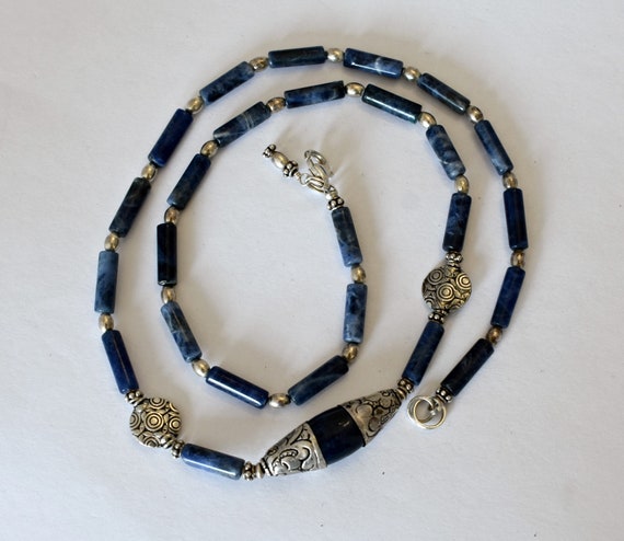 70's sterling sodalite mystic tribal necklace, bl… - image 3
