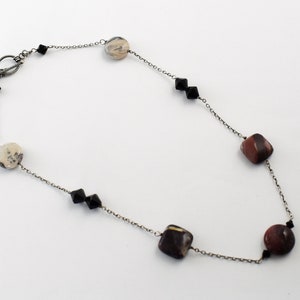 Mod 70's sterling rhodonite black crystal choker, edgy 925 silver bicones square & round discs necklace image 9