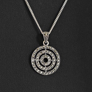 80's sterling pyrite circles of eternity pendant, SA THAI 925 silver marcasite mystic spiral necklace image 1