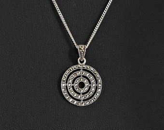 80's sterling pyrite circles of eternity pendant, SA THAI 925 silver marcasite mystic spiral necklace