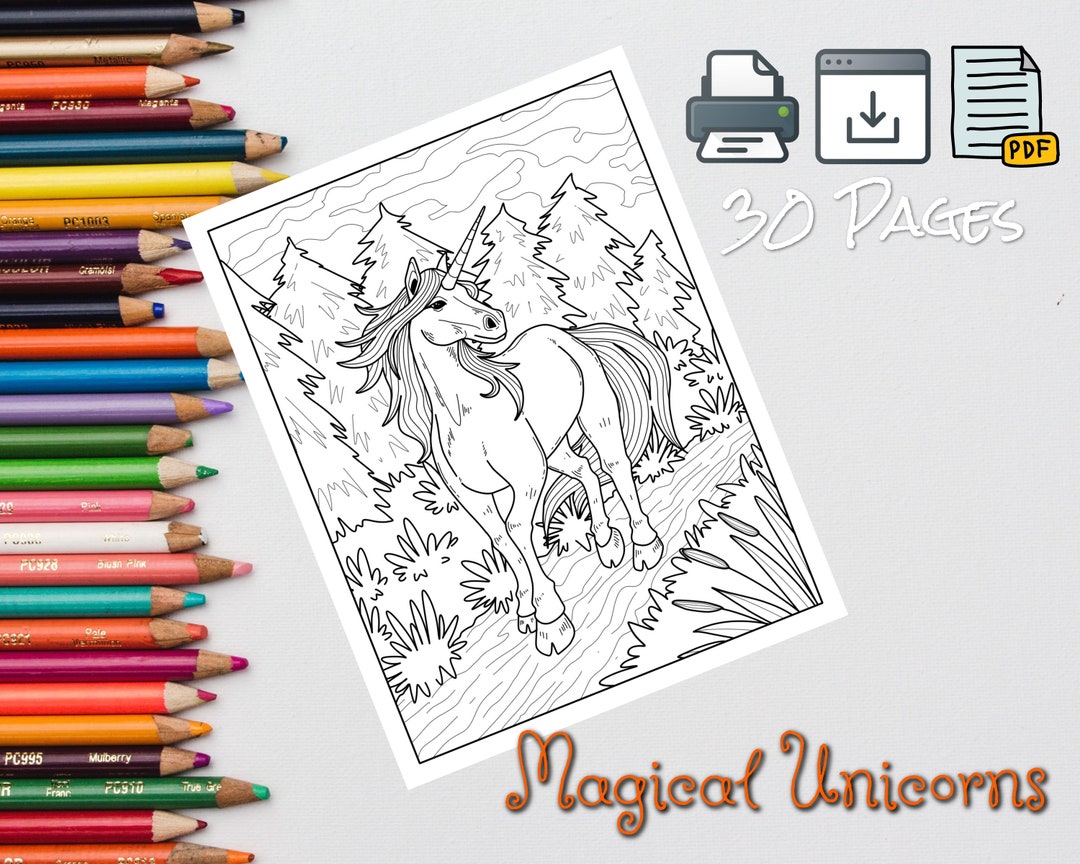 Magical Unicorns Adult Printable Coloring Pages - Etsy