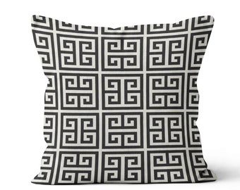 Greek Key Decorative Pillow Cover.Geometric Toss Pillow.Black Euro Sham.Oatmeal Lumbar.Modern Black Pillow.Tan Pillow.Couch Pillow.Cushions