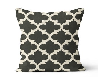 Moroccan Toss Pillow Cover.Quartrefoil Pillow.Black Throw Pillow.Geometric Pillow.Black Cushion.Euro Sham.Decorative Pillow.Modern Pillow