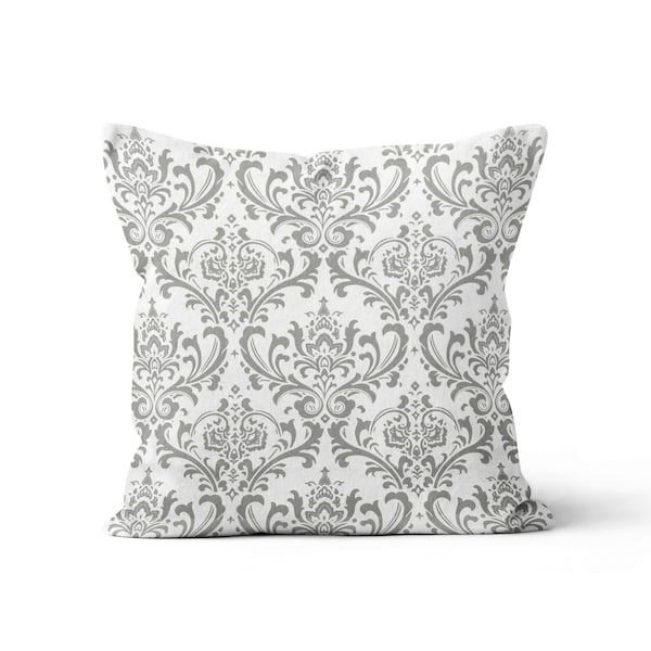 Gray Decorative Pillow Cover.Gray Throw Pillows.Damask Toss Pillows.Gray White Accent Pillows.Gray Crest Euro Sham.Lumbar Cushion