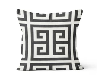 Black Decorative Pillow Cover.Greek Key Toss Pillow.Greek Key Euro Sham.Black Lumbar.Modern Black Pillow.Cushion Covers.Black Throw Pillow