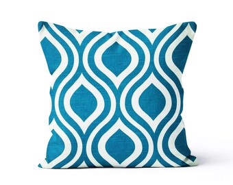 Geometric Throw Pillow Cover.Turquoise Toss Pillows.Turquoise Cushion.Teal Lumbar.Decorative Pillows.Teardrop Pillow.Turquoise Couch Pillows