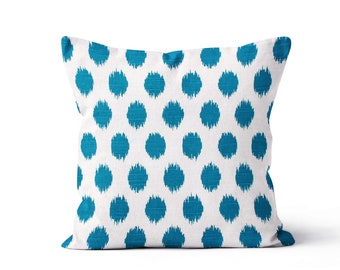 Ikat Dots Pillow Cover.Turquoise Throw Pillows.Turquoise White Euro Pillow Cover.Lumbar.Neck Pillow Cover.Teal Accent Pillow.Kids Room Decor