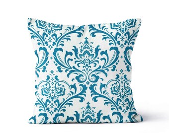 Decorative Pillow Cover.Damask Pillows.Turquoise Throw Pillows.Turquoise Lumbar.Euro Sham.Toss Pillow.Accent Pillows.Turquoise Sofa Pillows