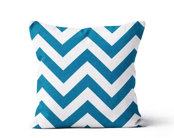 Chevron Pillow Cover.Turquoise Toss Pillow.Turquoise Throw Pillows.Lumbar Pillow Cover.Euro Sham.Teal Accent Pillows.Turquoise White Cushion