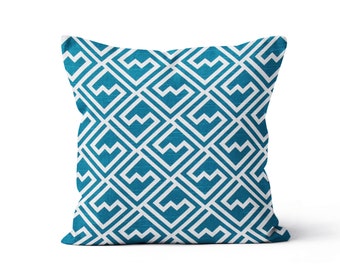Turquoise Decorative Pillow Cover.Teal Toss Pillows.Turquoise Lumbar.Euro Sham.Accent Pillows.Geometric Pillow Cover.Turquoise Couch Pillows