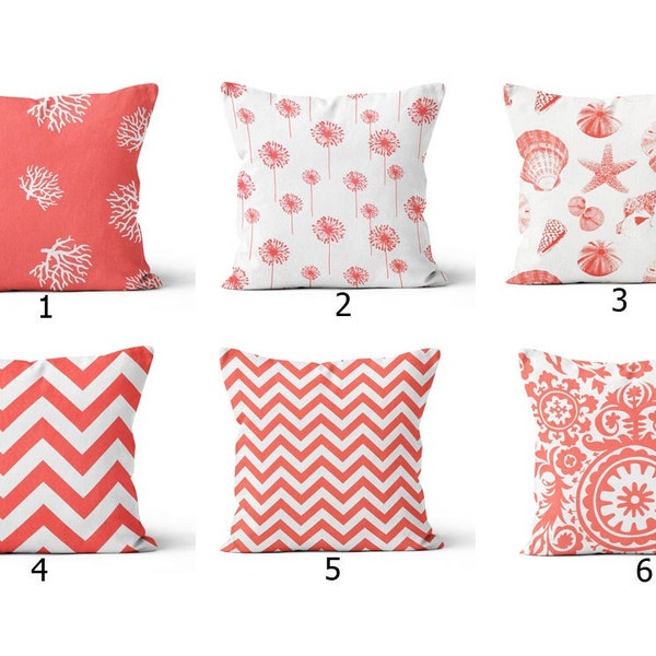 Coral Throw Pillow.Coral Pink Toss Pillow.Euro Sham.Lumbar.Seashells Decorative Pillow.Coral Red Pillows.Cushion Cover.Dandelion Pillow