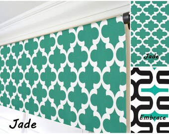 Jade Green Valance. Green Black Valance Curtain. Geometric Window Valance. Green Kitchen Valance. Retro Print Window Topper. Custom Size