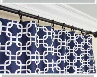 Navy Blue Curtains Nautical Curtain Moroccan Curtain Navy Curtain Panel 63" 84" 96" 108" AnySize Blue Damask Geometric Curtains