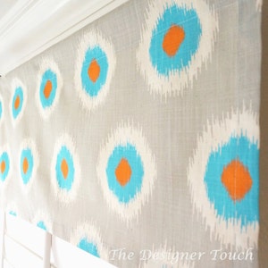 Orange Blue Valance.Premier Prints Valance.Ikat Valance.Blue Grey Valance.Kitchen Valance.Blue Grey Valance.52x15 Any Size image 4