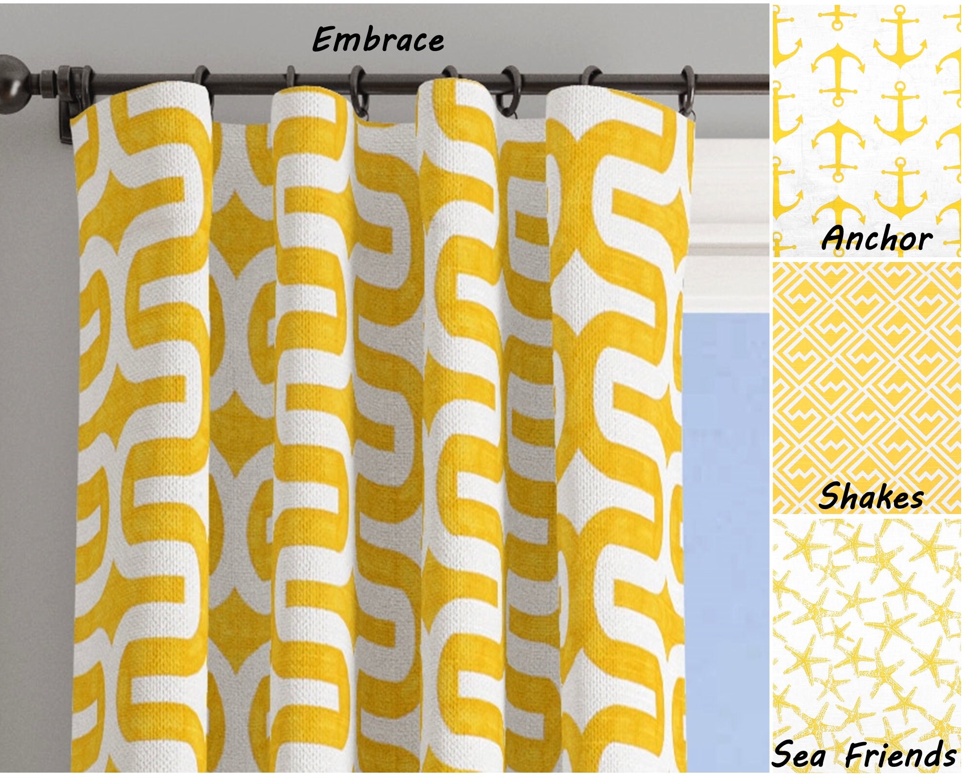 Black, White + Yellow Geometric Shower Curtain • AfriMod