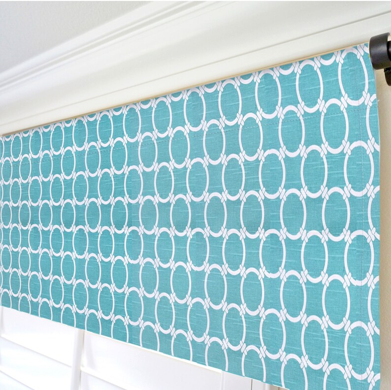 Aqua Blue Valance. Light Blue Geometric Curtain. Beach Cottage Etsy