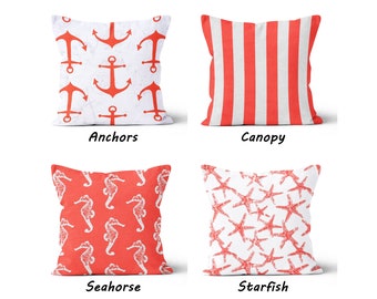 Salmon PinkPillow Covers. Starfish Seahorse Throw Pillow. Beach Cottage Decor. Orange Pink Accent Pillows. Nautical Anchor Toss Pillows