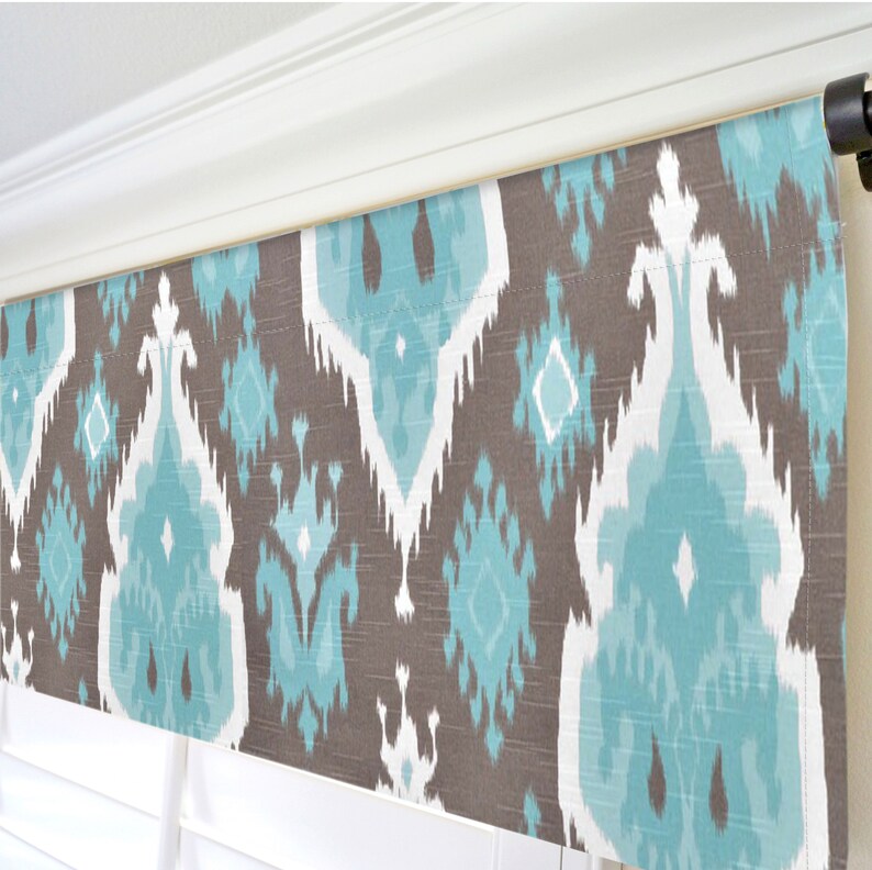 Brown Valances.aqua Valance.light Blue Valance.aqua Window Etsy