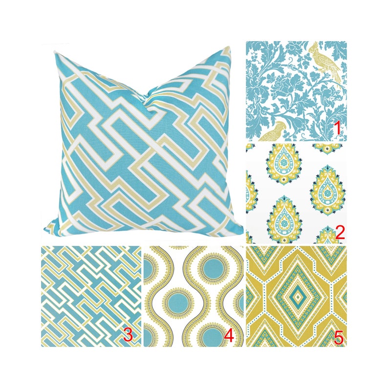 Aqua Pillow Cover.blue Yellow Throw Pillows.blue Decorative Etsy